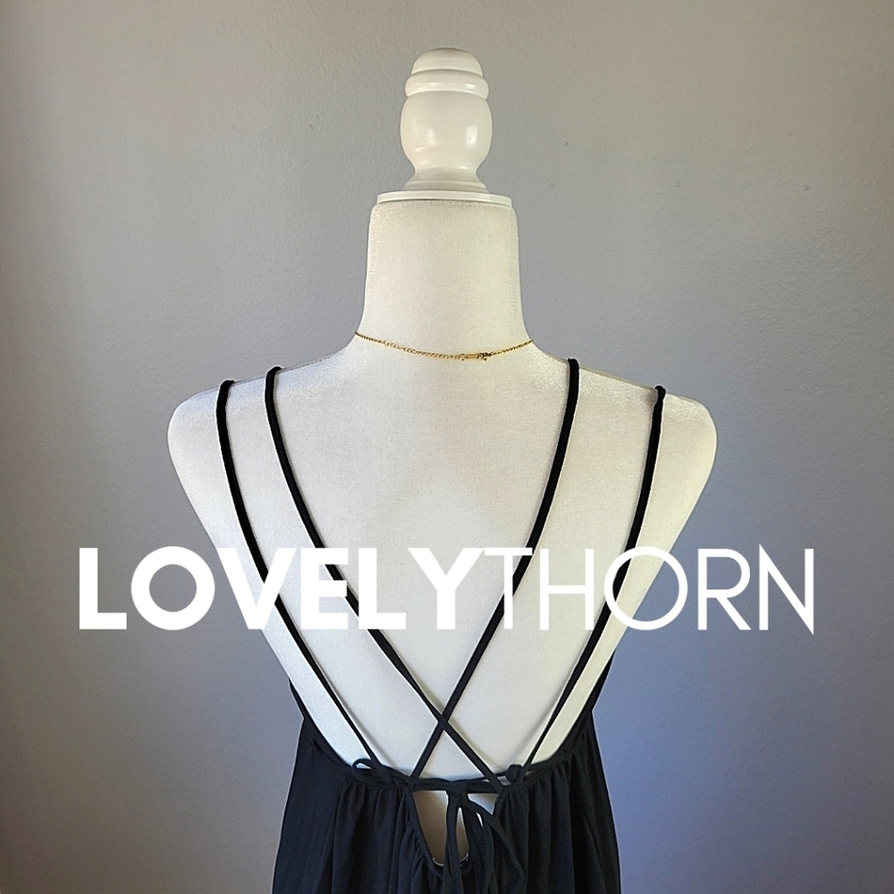 ZARA // black strappy plunge open back goddess midi dress - Picture 13 of 16